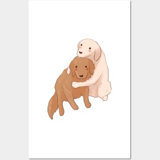 Cute Labrador and golden retriever hug Posters and Art